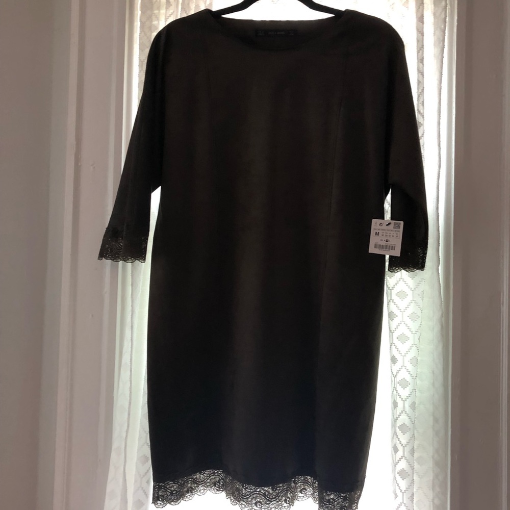 ZARA suede olive green dress NWT